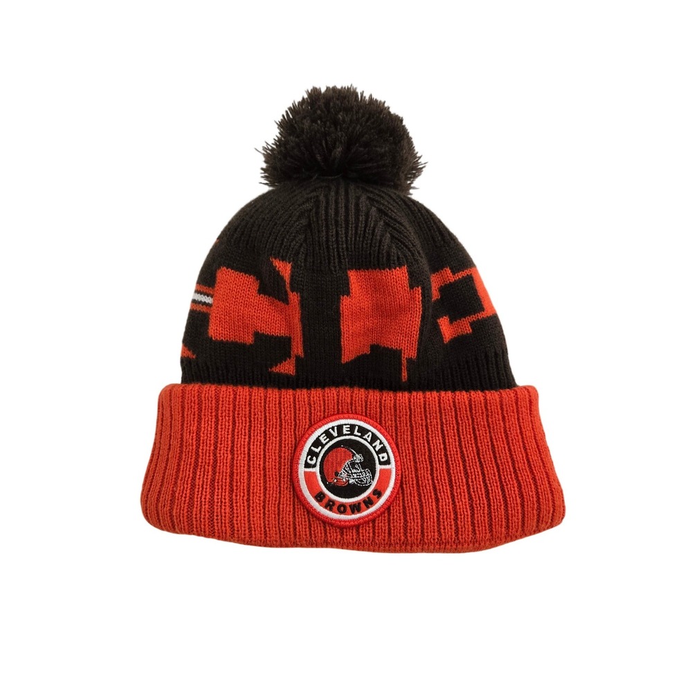 New Era Unisex‎ Cleveland Browns Beanie Brown Orange Pom Knit Fleece Lined OSFM